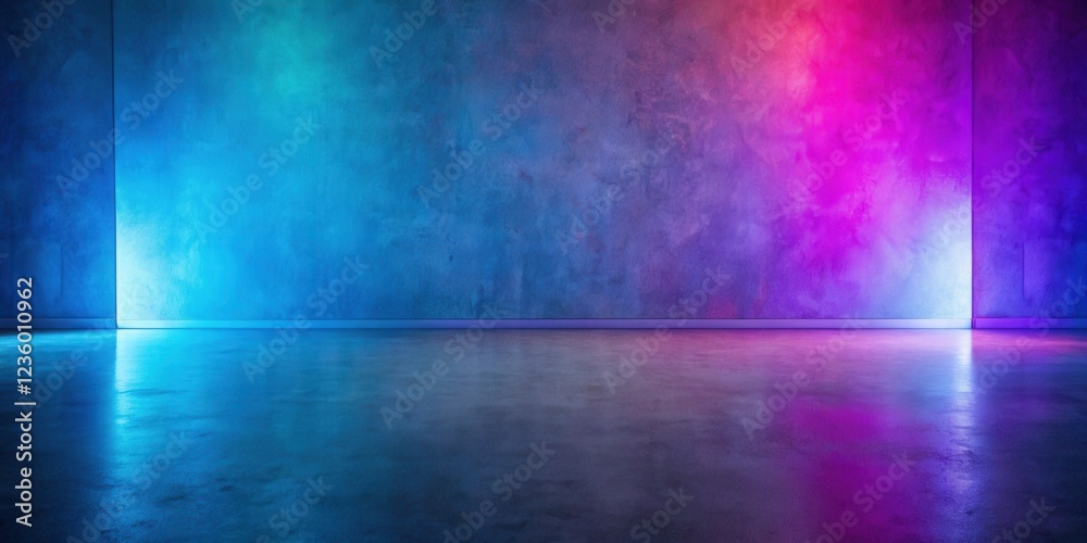 A concrete wall illuminated by vibrant blue and pink neon lights, reflecting off a polished floor, creating a dramatic and futuristic backdrop. A concrete wall illuminated by vibrant blue and pink neon lights, reflecting off a polished floor, creating a dramatic and futuristic backdrop.