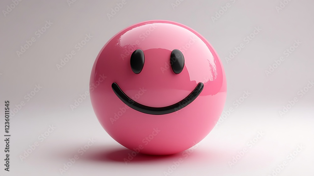 Fototapeta premium Pink Smiley Ball on a White Background. Possible use Social media graphic