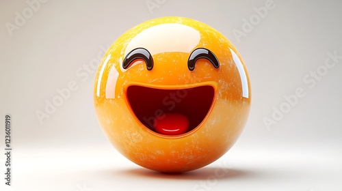 3D laughing emoji on a white background. Possible use digital media, social media photo