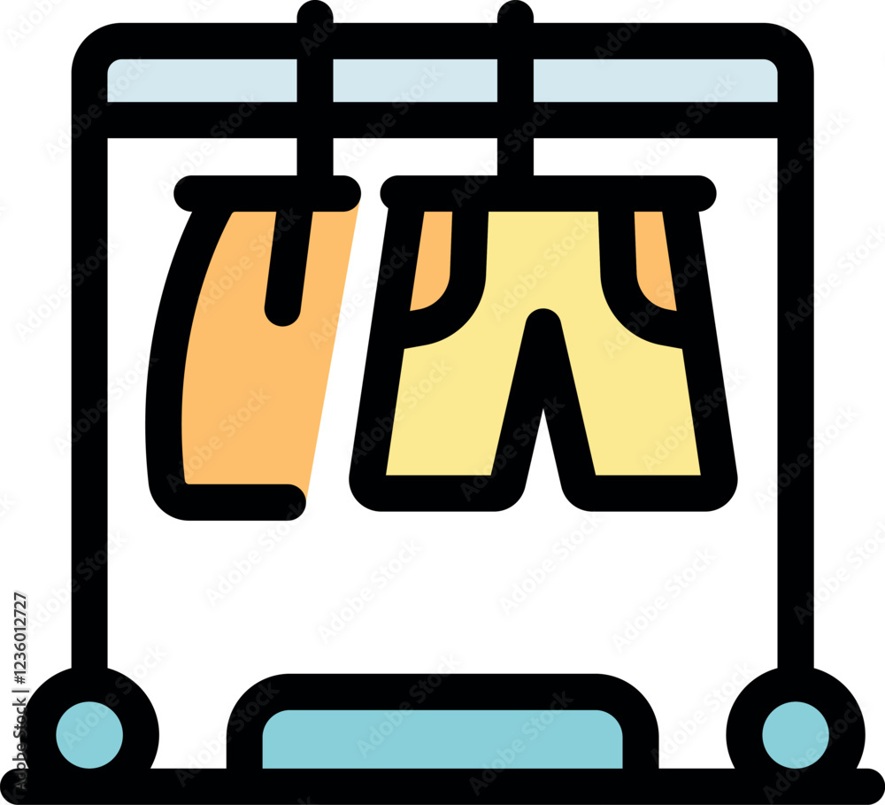 Mobile clothes rack displaying shorts and pants, perfect for a clothing store or retail setting Mobile clothes rack displaying shorts and pants, perfect for a clothing store or retail setting