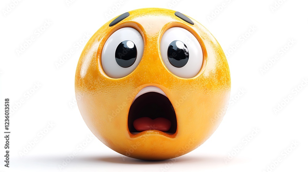 Fototapeta premium 3D shocked emoticon on white background. Possible use stock photo