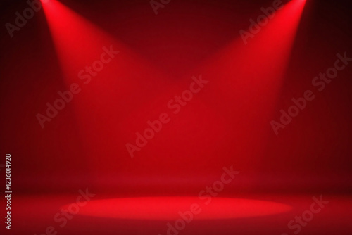 Minimalist dramatic setting with red background and spotlights creating depth
