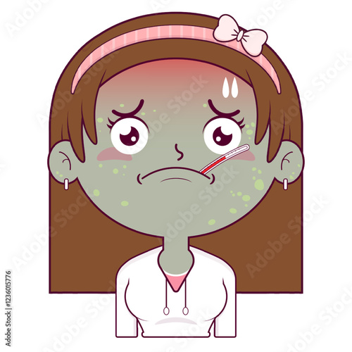 girl sick face cartoon cute