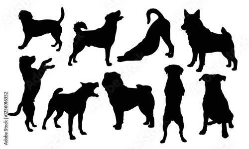 Different types of dog pose silhouette illustration