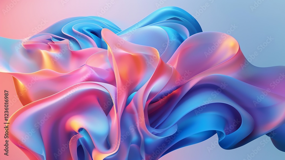 Fototapeta premium An abstract 3D render of flowing, iridescent shapes in blue, pink, and orange.