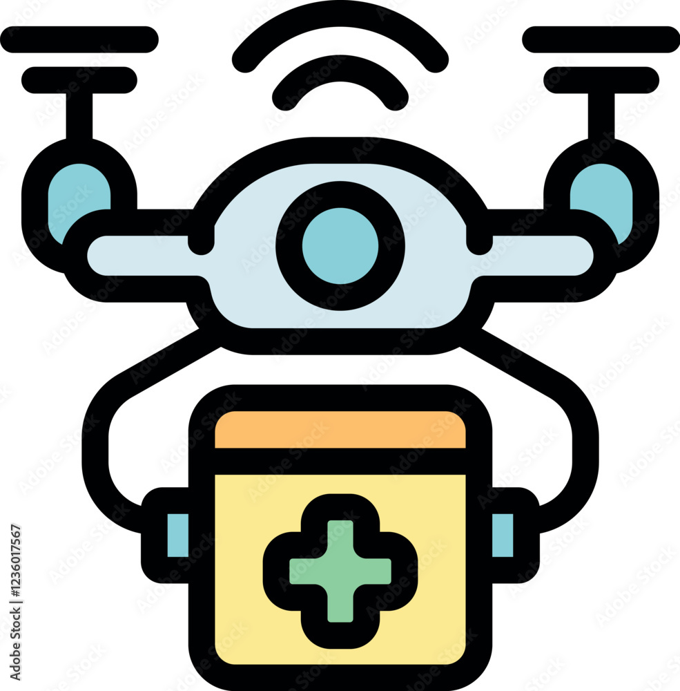 Medical drone carrying first aid kit, providing emergency medical services and healthcare delivery Medical drone carrying first aid kit, providing emergency medical services and healthcare delivery