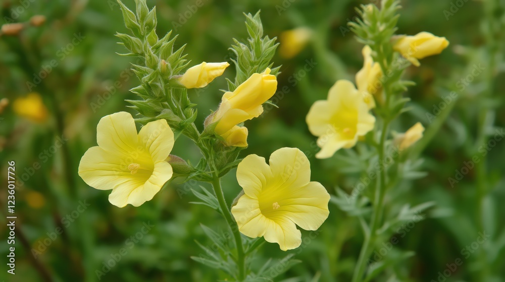 Obraz premium Pale Yellow Wildflowers in Bloom Close Up