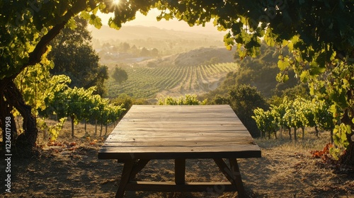 vineyard picnic table sunset photo