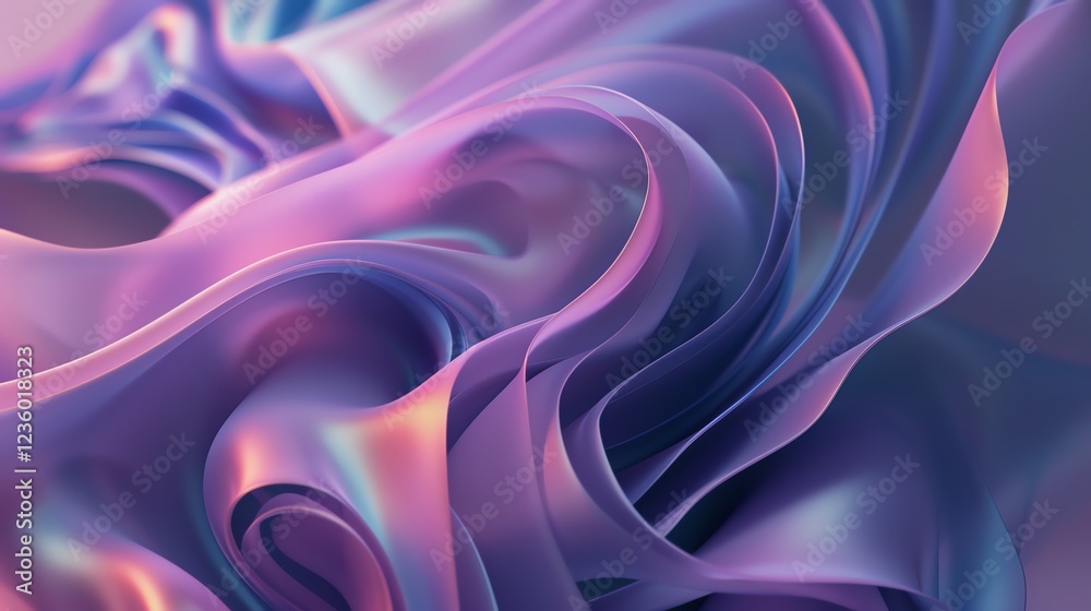 Obraz premium A 3D rendering of a colorful, abstract, liquid shape in shades of blue, pink, purple, and orange.