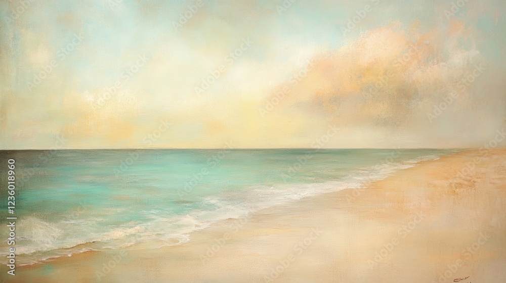 serene seascape calm ocean and sandy beach at sunset serene seascape calm ocean and sandy beach at sunset
