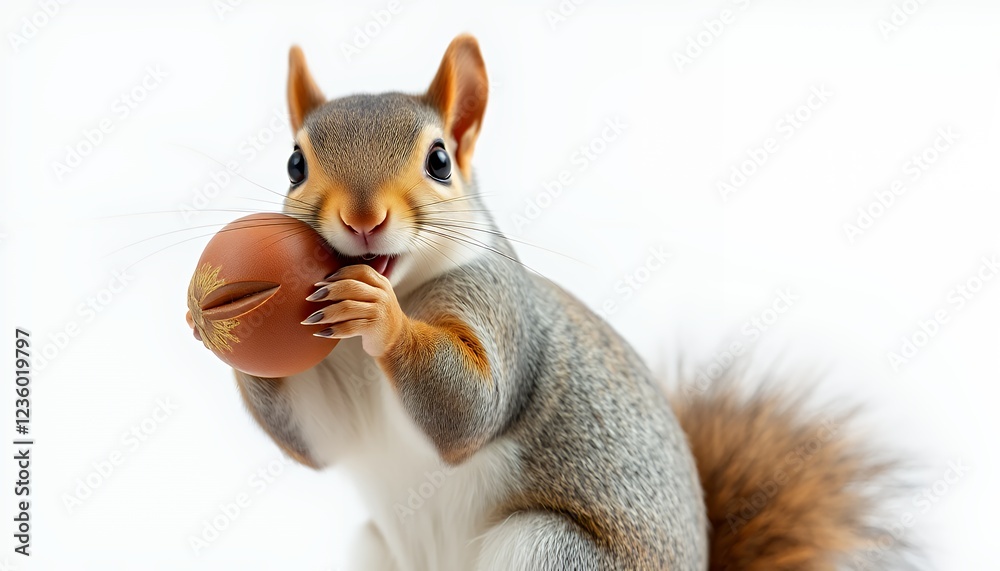 Fototapeta premium Adorable Squirrel Enjoying a Nut Against White Background