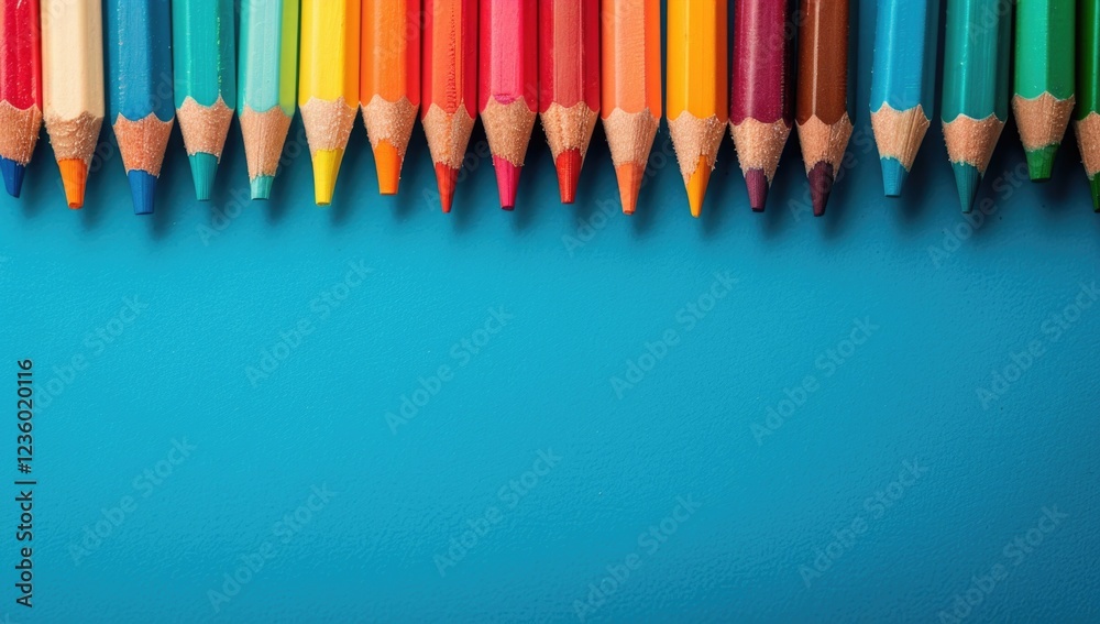 Colored pencils on blue background Colored pencils on blue background