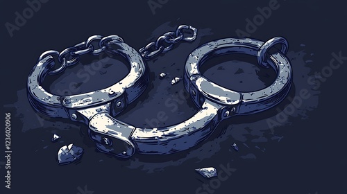 Broken Handcuffs on Dark Background, Crime Scene, Illustration photo