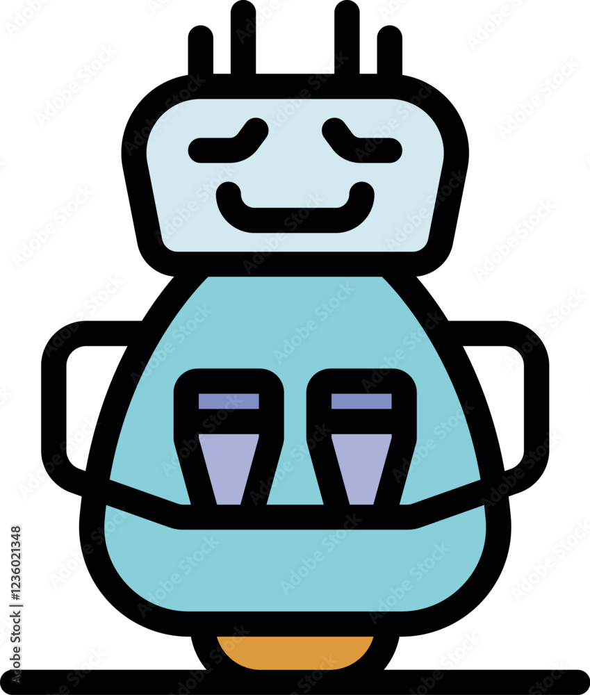Friendly delivery robot is balancing on one wheel, holding two glasses and smiling Friendly delivery robot is balancing on one wheel, holding two glasses and smiling