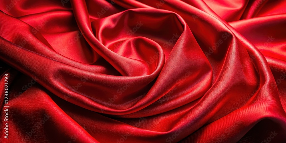 Obraz premium Richly textured vibrant red silk fabric with a luxurious sheen, showcasing intricate patterns and subtle shimmering effects, silk fabric, luxurious finish