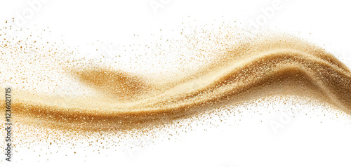 Golden sand wave with flowing particles, isolated on transparent cutout background