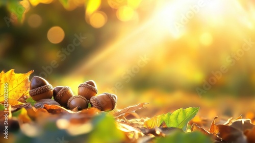 autumn acrons sunlight fall leaves nature background photo