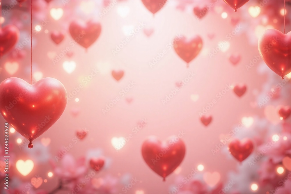 hearts in various sizes on soft warm background bokeh lights hearts in various sizes on soft warm background bokeh lights