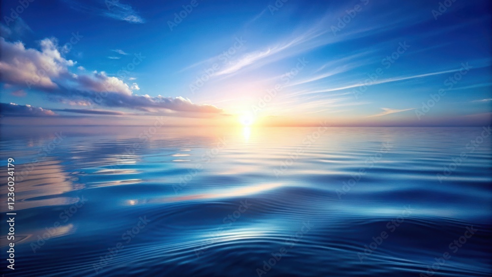 Obraz premium Serene Sunset Over Calm Ocean Waters With Soft Clouds And A Golden Glow Reflected In The Rippling Surface