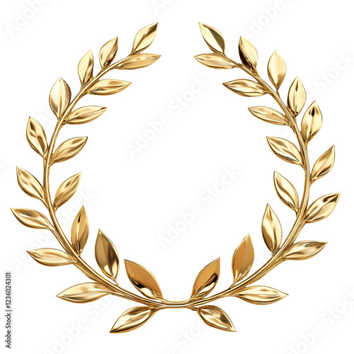 Golden laurel wreath, isolated on transparent cutout background