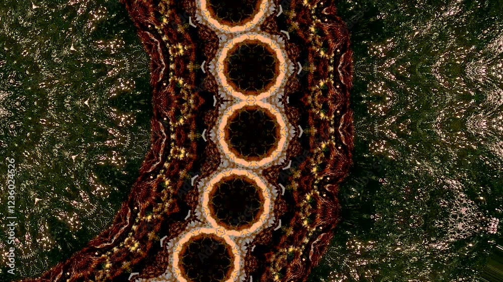 Vídeo 4k de mandala con patrón de repetición de varios movimientos cambiantes en tonos marrones,ocre,rojo, amarillo
