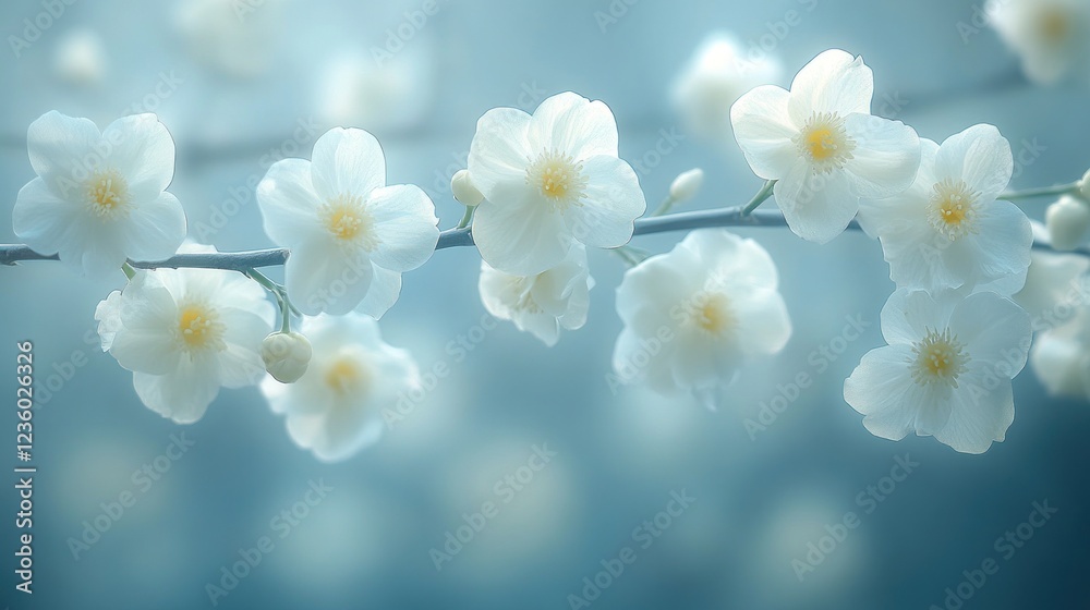 White blossoms branch, spring garden, soft focus, nature backdrop White blossoms branch, spring garden, soft focus, nature backdrop