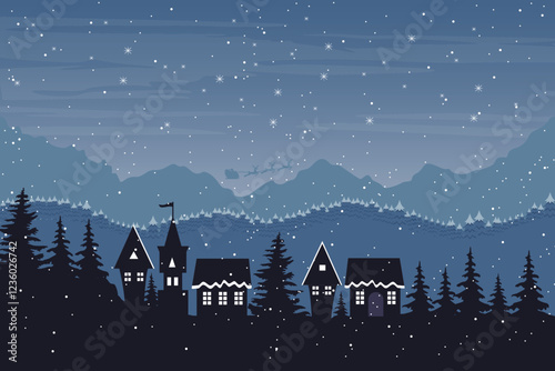 Serene Winter Wonderland, Snowy Forest Landscape wit Trees and Evergreens Under a Starry Sky