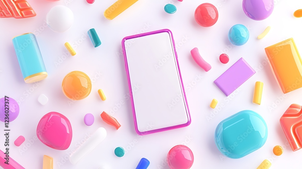 Colorful 3D Phone Mockup with Geometric Shapes Colorful 3D Phone Mockup with Geometric Shapes