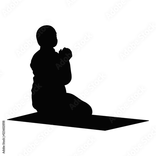Muslim Pray Silhouette. Ramadan Kareem Symbol. Vector Illustration Isolated on White Background.