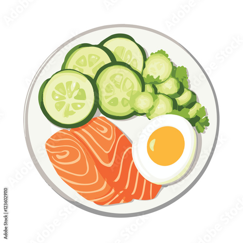 A plate of avocado cucumber and salmon 