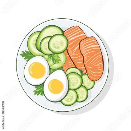 A plate of avocado cucumber and salmon 