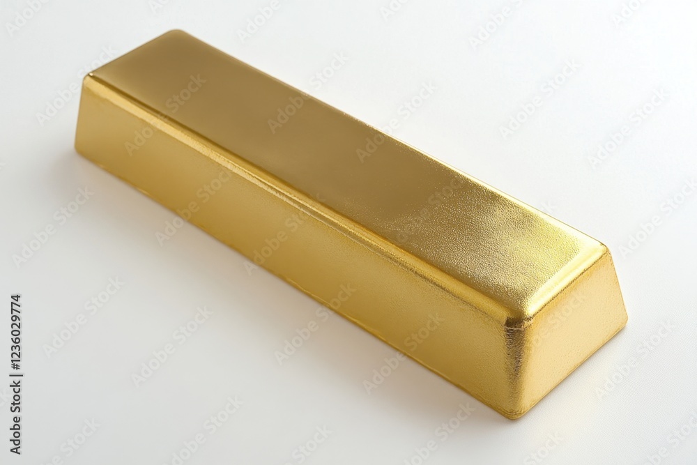 A single gold bar rests on a white surface A single gold bar rests on a white surface