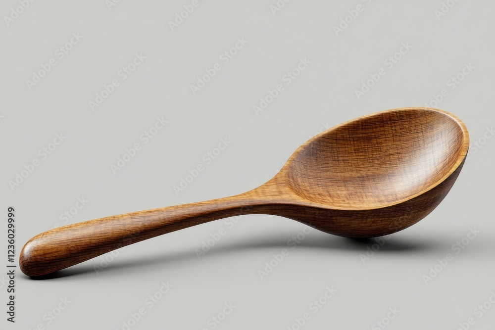 Elegant wooden spoon with a rounded bowl and long handle, ideal for cooking or serving, showcasing a natural wood texture on a clean backdrop for culinary enthusiasts