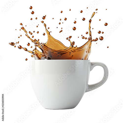 A white coffee cup with a splash of coffee