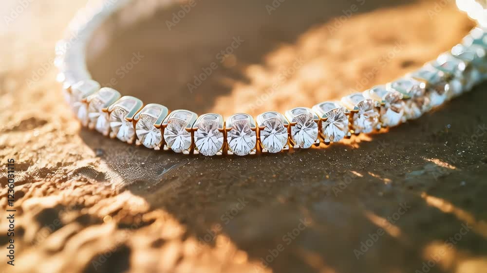 Shimmering elegance shines bright against earthy tones at golden hour in a captivating bracelet moment on clay tennis court