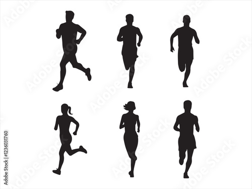 Man and woman runner silhouettes set, large pack of vector silhouette design, isolated white background