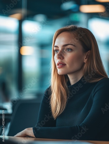 Free Download Contemplative Woman in a Professional Environment - GFXLoad