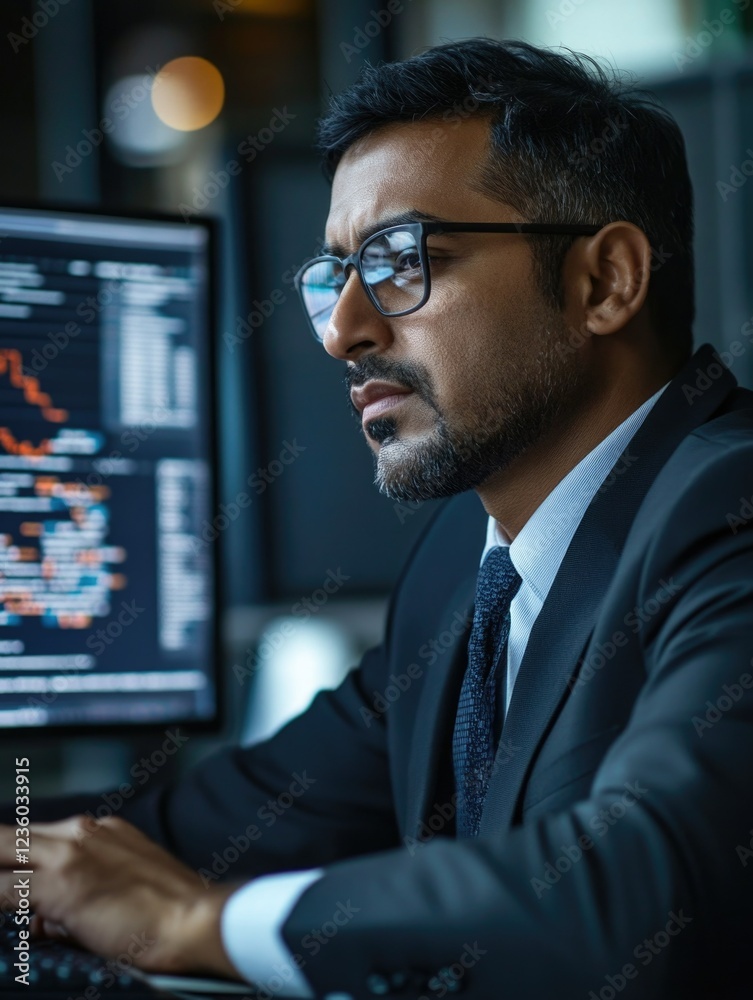 Business Professional Using Computer with Graph