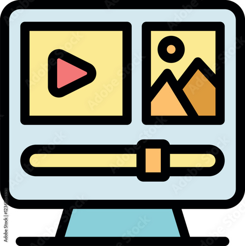 Video editing software is open on a computer monitor, showing a video clip and an image, with a timeline slider for precise editing
