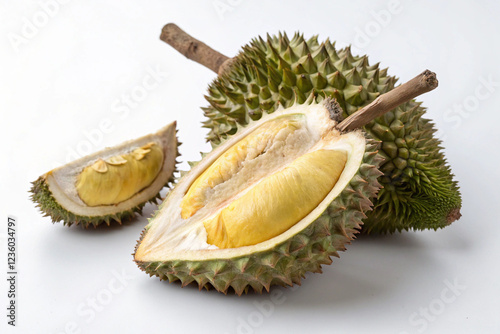 Durian, tropical fruit, on a white background