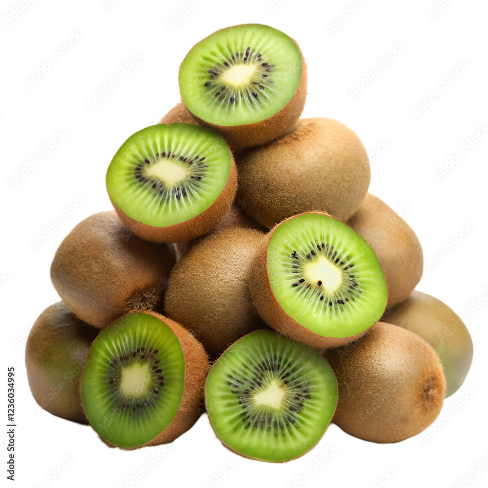 Fototapeta premium Stack of kiwi isolated on transparent background