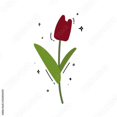 Hand drawn doodle cute Lili single flower vector illustration with color for gift, card and design. Isolated. Clip art.