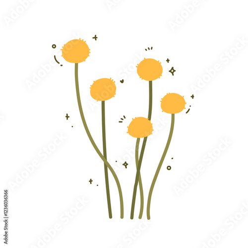 Hand drawn doodle cute wild flowers vector illustration with color for gift, card and design. Isolated. Clip art.
