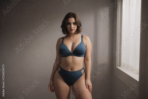 Curvy plus size model redhead woman plus size model in lingerie