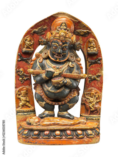 Ancient Tibetan Mahakala Panjaranatha Statue - Late 14th-Early 15th Century Buddhist Art photo