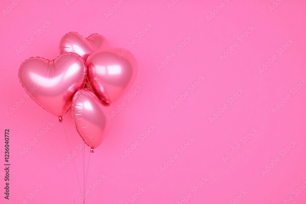 four shiny metallic pink heart shaped balloons on solid pink four shiny metallic pink heart shaped balloons on solid pink