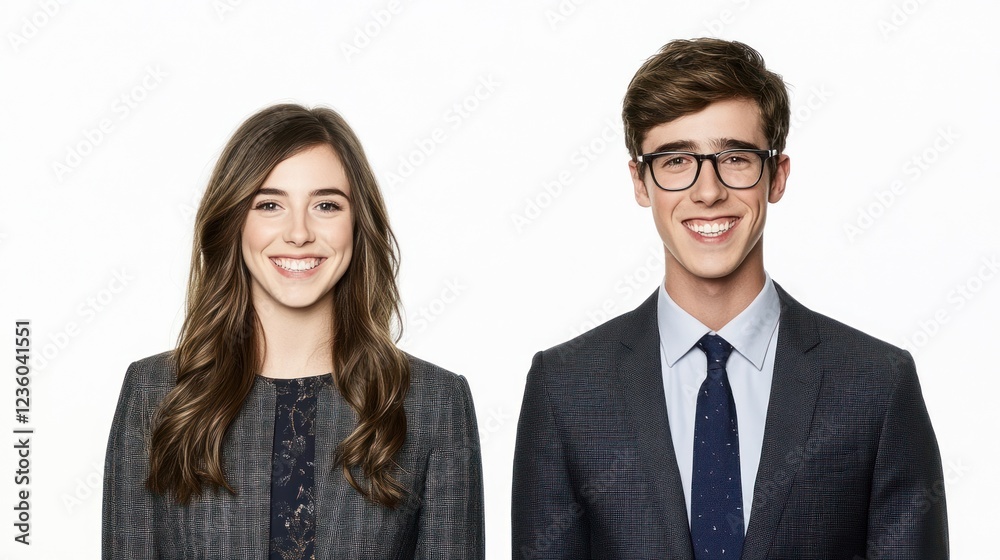 Smiling business professionals portrait, studio, white background, corporate headshot Smiling business professionals portrait, studio, white background, corporate headshot