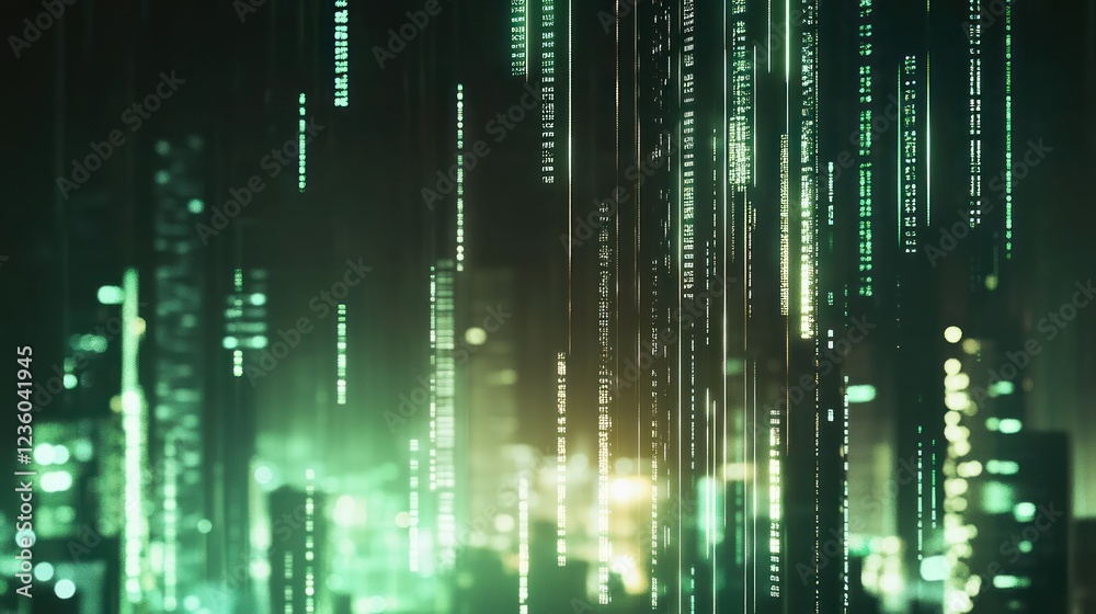 Futuristic city night digital rain data stream Futuristic city night digital rain data stream