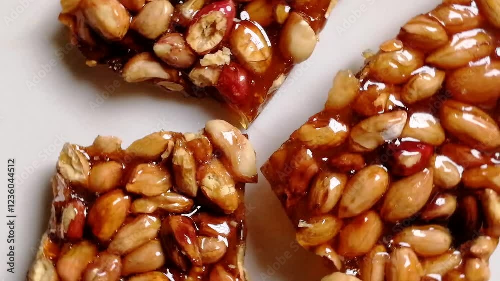 Crystal honey and caramel mixed peanut bar for presentation, advertising and reference. Most tasty item for boosting body energy Crystal honey and caramel mixed peanut bar for presentation, advertising and reference. Most tasty item for boosting body energy