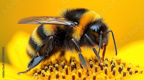Close-up of a bumblebee pollinating a yellow flower. (2)